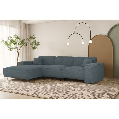 Ecksofa Designersofa GLORIA in Stoff Scala Blau Ottomane Links