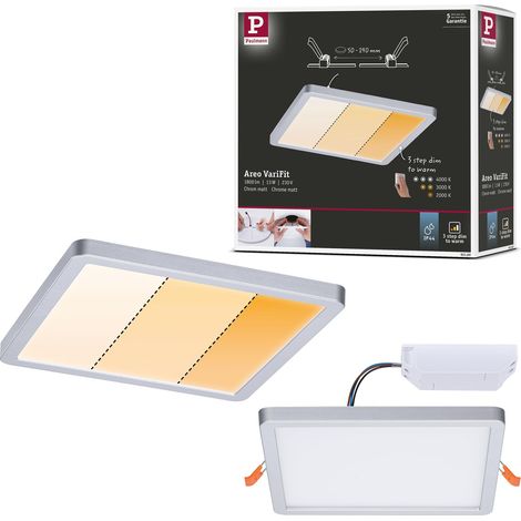 panneau LED panneau encastré Areo IP44 175x175 mm gradable sur 3 niv. carré incl. 1x13 W Bl. chaud ch mat synthétique plafonnier 2000 K (1/5)