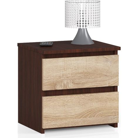 Mesita de noche AKORD CL2 Wenge 40 cm 2 cajones frente en color Roble Sonoma 40x35x40 cm (1/5)