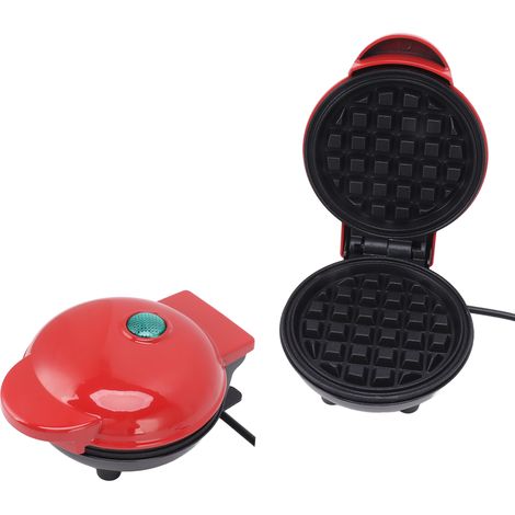 Mini gaufrier antiadhésif double face rond multifonctionnel pour petit-déjeuner, toasts et sandwichs, prise UE 220 V rouge