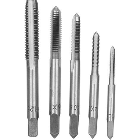 Jeu de tarauds manuels à filetage de vis, outil en acier rapide M3 M4 M5 M6 M8 (argent) 5 pièces (1/5)