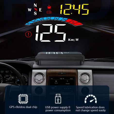 Affichage tête haute de voiture, projecteur de pare-brise à écran de 3,8" avec vitesse, distance parcourue pour tous les véhicules. (1/5)