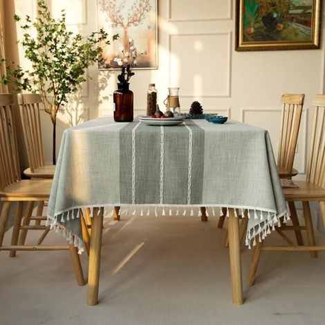 Rechteckige Tischdecke aus Baumwolle - Grau gestreift - 140x240 cm