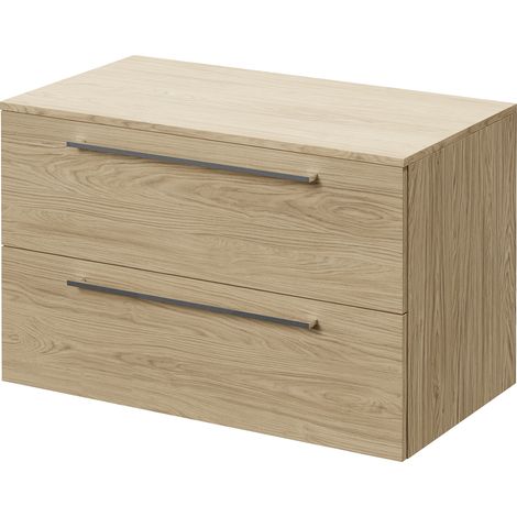 Napoli 460 Light Oak 800mm Wall Mounted 2 Drawer Vanity Unit for Countertop Basins - 800mm - Chrome 480mm Handle