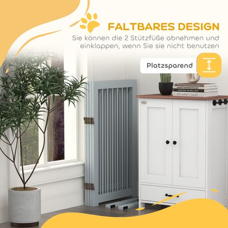 Barrière de sécurité autoportante et pliable pour chien, avec porte et pieds, structure en bois, 220 x 36 x 91 cm, gris clair (1/4)