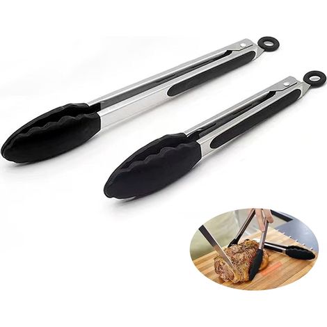 Pinces de cuisine, pinces barbecue, silicone de qualité alimentaire, ensemble de pinces de cuisine noires de 9 et 12 pouces, pinces à pinces de cuisine en silicone pour la cuisson, griller (1/5)