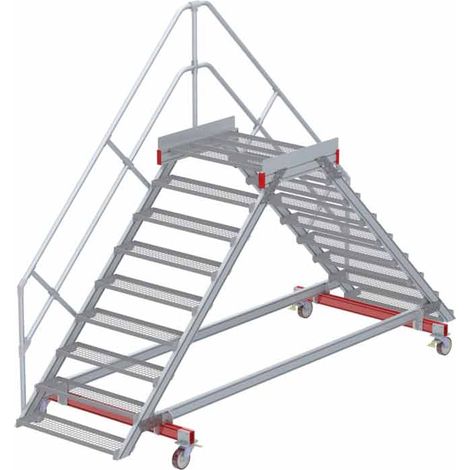 Euroline 512 mobiler Überstieg 45° Stufenausführung Stahl Gitterrost Stufenbreite 1000mm 9 Stufen