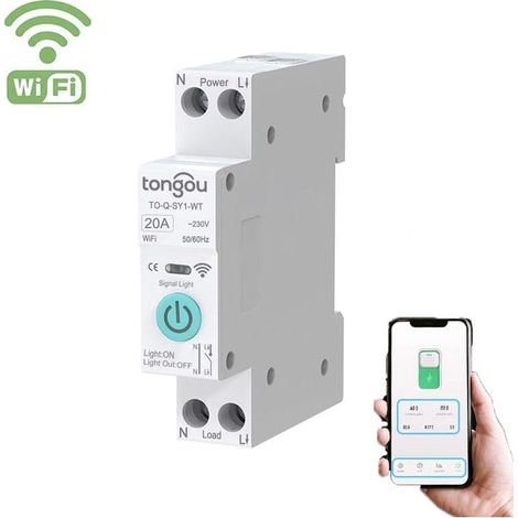 Disjoncteur intelligent TUYA WiFi, interrupteur de rail à commande à distance sans fil, commande vocale et synchronisation, Android/iOS (20 A) (1/4)