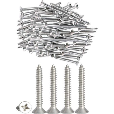100 pcs M4 en acier inoxydable vis autotaraudeuses Phillips à tête plate vis bricolage vis à bois (100 PCS M4 x 30 mm) (1/5)
