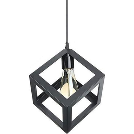 Pendant Light E27 Geometric Square Lampshade Industrial Ceiling Pendant Lights for Bedroom Living Dining Room Hallway Black