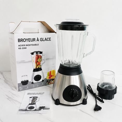 Blender mixeur 2 en 1 bol en verre 1,5 L et moulin broyeur 5 vitesses gris argenté prise UE réf 6236 23 × 18 × 30,5 cm 3 kg – Livraison gratuite
