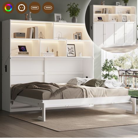 Schrankbett 90/200 cm in Weiß mit LED, USB-C und Stauraum (1/5)
