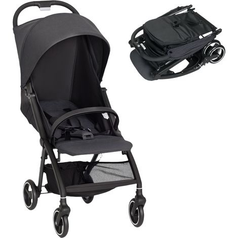 Poussette légère 6, 3 kg 0–3 ans, max 15 kg, inclinable, grise, pliable une main, auvent, repose-pieds, roues, panier