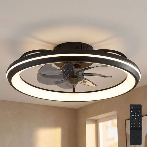 Ventilateur de plafond LED avec télécommande Plafonnier CCT dimmable Ventilateur fumé noir, marche avant-arrière 6 niveaux, 40W 2080Lm blanc chaud-froid, D 50 cm (1/5)