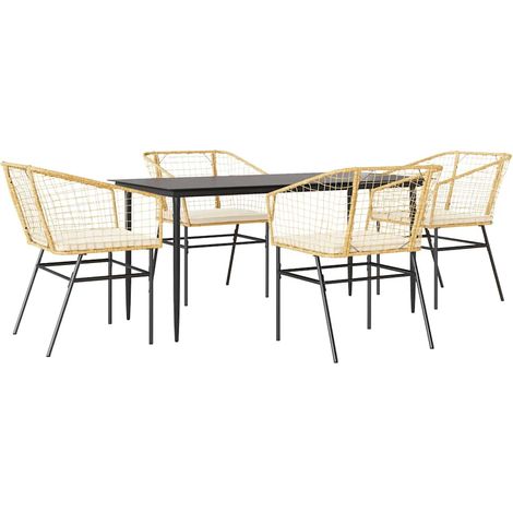 Ensemble à manger jardin coussins 5 pcs,Salon de jardin marron poly rotin verre CFW25727 (1/5)