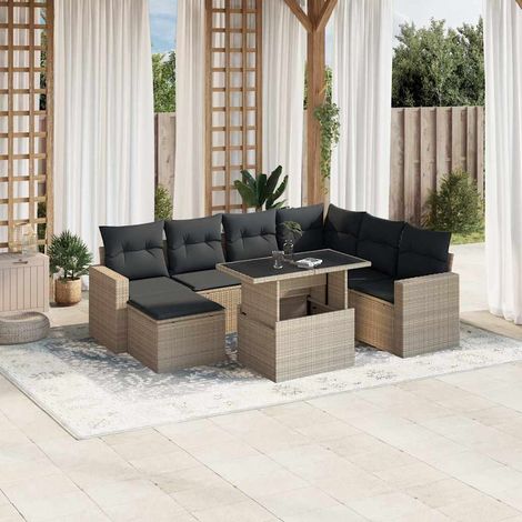 vidaXL Salon de jardin 8 pcs avec coussins gris clair résine tressée (1/5)