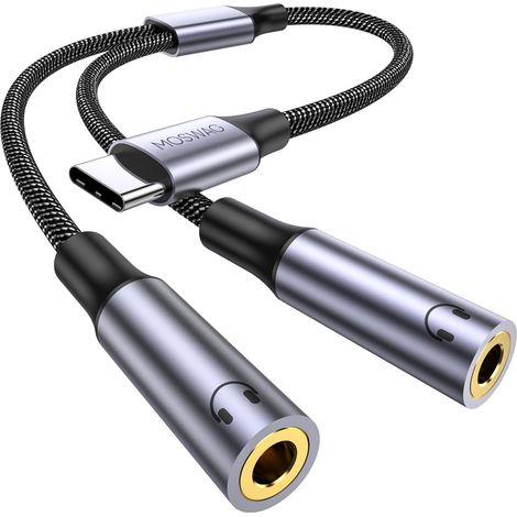 Adaptateur USB C vers Jack 3,5 mm, Adaptateur Double Jack USB C Splitter Type C vers 3.5mm Écouteur Câble Compatible avec 7 6 Pro 5, S23 S22 S21, 16 Pro Max/16 Pro (1/5)