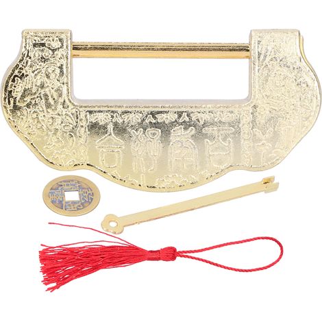 Chinese Carved Lock Set Ming Qing Dynasty Antique Brass Padlock for Cabinet Jewelry BoxBrass Color