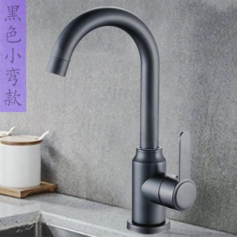 Kitchen splash-proof faucet, hot and cold water combined, suitable for washing basins, sinks, and dishwashers - rotating faucet, black with small bend.