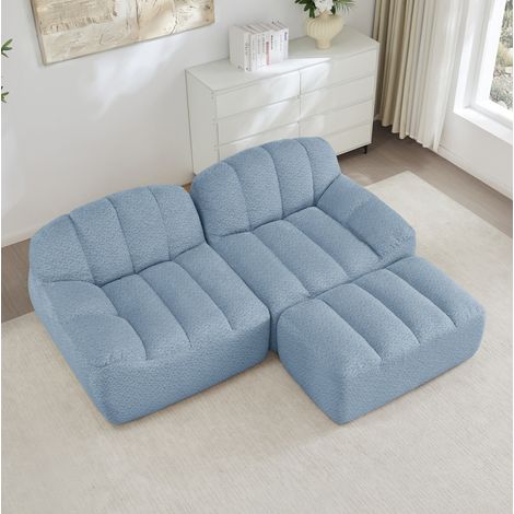 Modulares Sofa 2-Sitzer L-Form mit Ottoman Blau OKMYHOME (1/5)