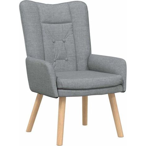 Fauteuil gris clair, 63 x 67 x 94 cm, tissu et contreplaqué. (1/5)