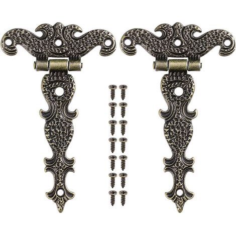 2 x Retro Bronze Hinges Zinc Alloy Furniture Hinge with Screws for Jewelry Boxes Doors Cupboards (1/5)