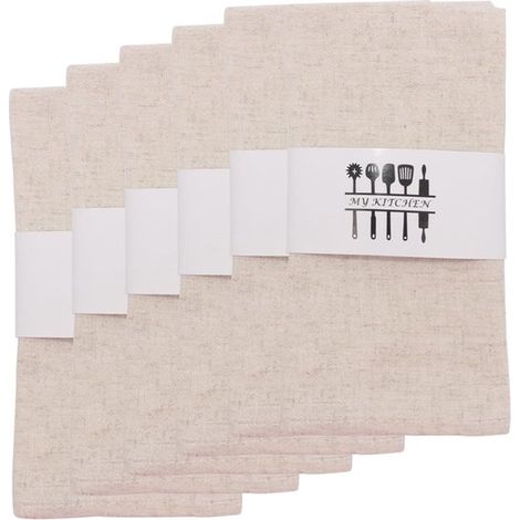 Confezione da 6 tovaglioli beige in misto cotone e lino, 40 x 40 cm, adatti a diverse occasioni e all'uso domestico.