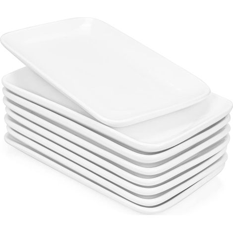 8 Pièces Assiettes Plates en Porcelaine, Assiettes Service de Table Rectangulaires, Assiettes Longues à Plats pour Aperitif Sushi Tapas, Assiettes à Dessert 25,5 x 15,7 x 2,5 cm (1/5)