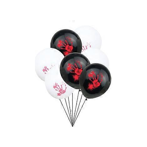 Lot de 20 ballons en latex de 30 cm (12 pouces) imprimés avec des empreintes de doigts ensanglantées, pour décoration d'Halloween, noir et blanc (1/3)