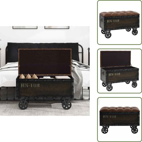Banco con asiento - vidaXL Banco de almacenaje madera maciza cuero sintético 80,5x41x50cm - Banco multifuncional