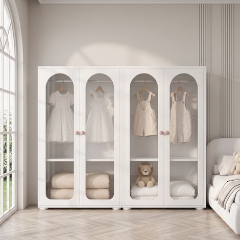 2er-Set Kinderkleiderschränke 160x50x120 cm MDF Weiß, modularer Stauraum – MEUBLIV (1/5)