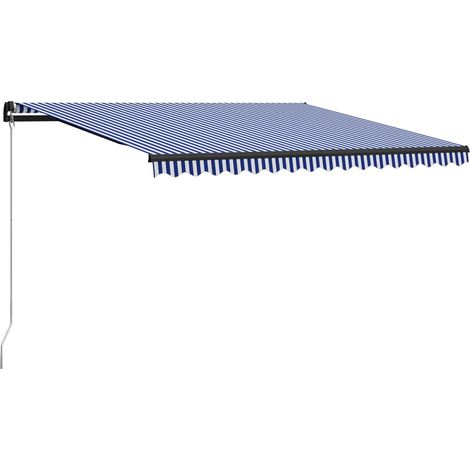 Tenda da Sole Retrattile Manuale 450x300 cm Blu e Bianca vidaXL