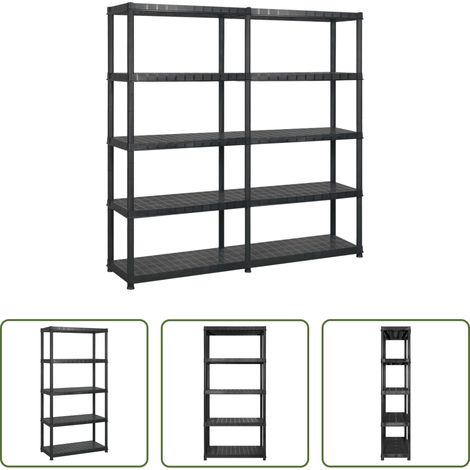 vidaXL Étagère de plantes - Étagère de rangement à 5 niveaux Noir 170x40x185 cm Plastique (1/5)