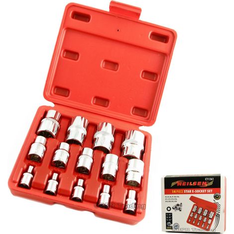 Neilsen 14pc E Torx Socket Set Star Female Sockets 1/4" 3/8" 1/2" CT1261 (1/2)