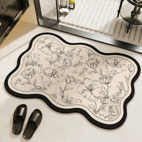 Tapis de salle de bain de luxe absorbant et antidérapant pour salle de bain Motif vague Séchage rapide sans moisissure antidérapant 40 x 56 cm (1/5)