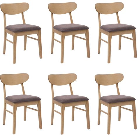 Lot de 6 chaises de salle à manger HWC-M59, chaise de cuisine, tissu/textile bois massif - piétement clair, taupe (1/5)