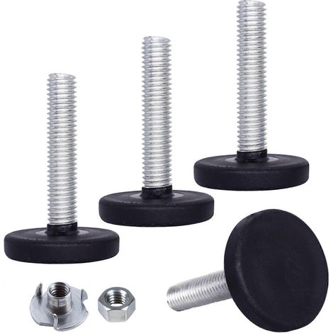 4 verstellbare Schrankbeine, Möbelnivellierfüße M8 x 20 mm, verstellbare runde Metallbeine, Gewindebolzen M8, Nivelliergleiter (inkl. Muttern) (-M8 x 40 mm und Muttern-)