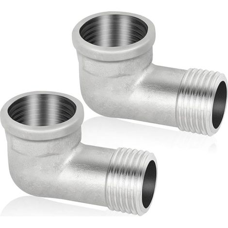 Lot de 2 raccords coudés en acier inoxydable 304 - 90° - DN15 - Coude 1/2" IG/AG à 90° - Filetage intérieur x filetage extérieur - En acier inoxydable sanitaire (1/5)