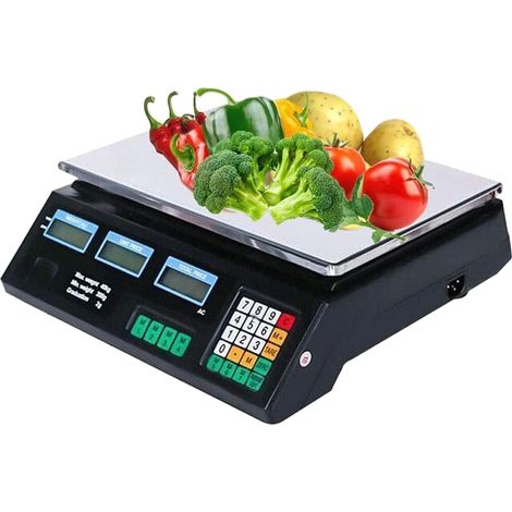 Balance Commerciale Numérique, Poids Maximum 40 kg, Graduation 5 g, Dimensions 370x130x355 mm, Alimentation 110-240V, Écran LED Double Face