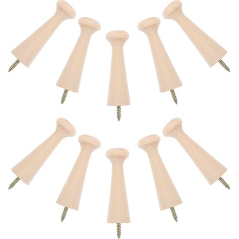 10 crochets muraux bois, bois massif, pour rangement et clés (1/5)