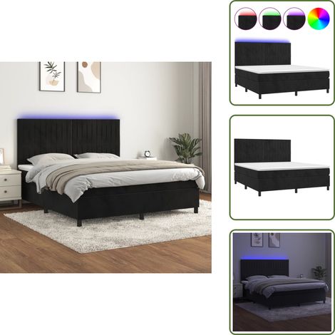 Sommier à lattes de lit matelas et LED Noir 160x200 cm Velours - Lit Plateforme - Lit Design - Lit Capitonné - Lit Velours - Lit Avec Éclairage Led