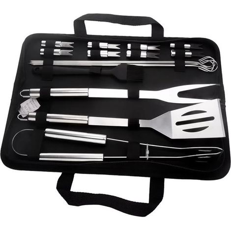 16 pièces, accessoires barbecue en acier inoxydable, sac isotherme portable, kit complet pour extérieur et famille (1/4)