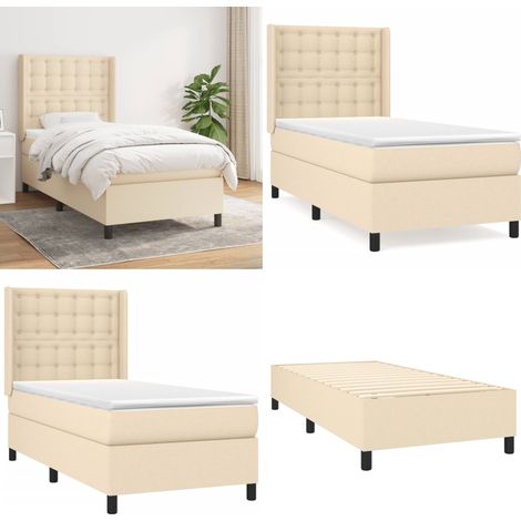 Cama box spring con colchón tela color crema 90x200 cm - Colchón de muelles - Cama de muelles