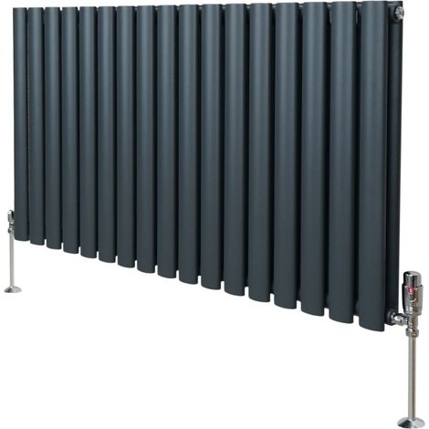 Röhrenheizkörper Oval & Chrom Thermostatventile Modern Anthrazitgrau 600 x 1020mm