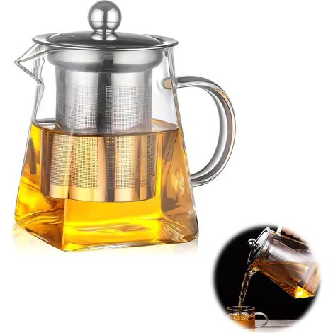 Théière en verre 350 ml avec infuseur – Verre borosilicate résistant à la chaleur, filtre inox amovible – Idéale pour tisane, thé vert, thé aux fleurs ou café, compacte pour 1 personne (1/5)
