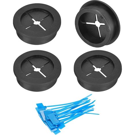 4Pcs Cable Grommet, 1-3/8"(35mm) Office Rubber Sleeves with Cable Ties for Home or Office Cable Wire Protection, Black (1/5)