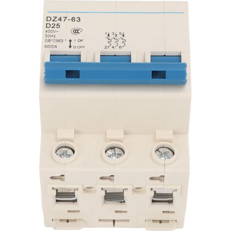 Disjoncteur miniature triphasé DZ47-63 400 V, montage sur rail DIN, capacité de sectionnement 6000 A, ADZ47-63 D25 (1/5)
