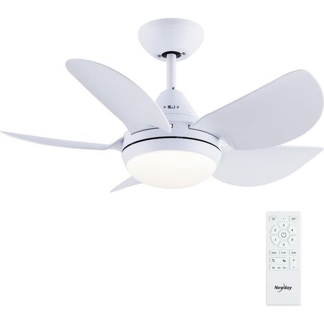 76CM Petit Ventilateur Plafond Blanc avec Lumiere et Télécommande, Moteur DC Silencieux, Dimmer sans pas, Temporisateur, Mode 7 Vitesses, 5 Pales Réversible pour Chambre Salon Cuisine Balcon (1/5)