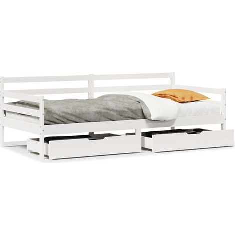 Canapé-lit avec tiroirs, matelas non inclus, blanc, 90x200 cm, bois massif. (1/5)