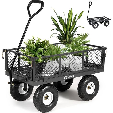 Sekey Chariot de jardin 300 kg avec parois rabattables – remorque de transport robuste, Gris (1/5)